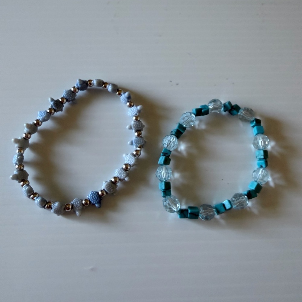 Acrylic Beaded Stretch Bracelets - Blue & Turquoise